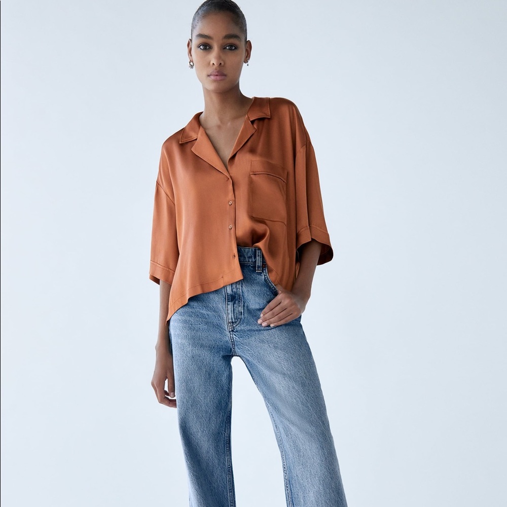 - NWT Zara satin crop top brown